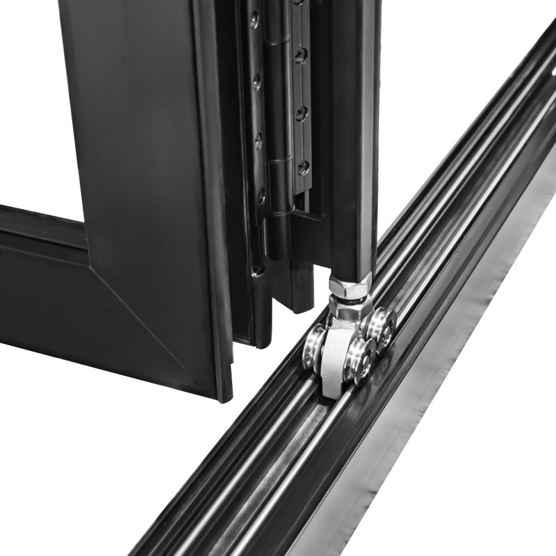 Black Aluminum 96" Folding Patio Door with Glass Panels