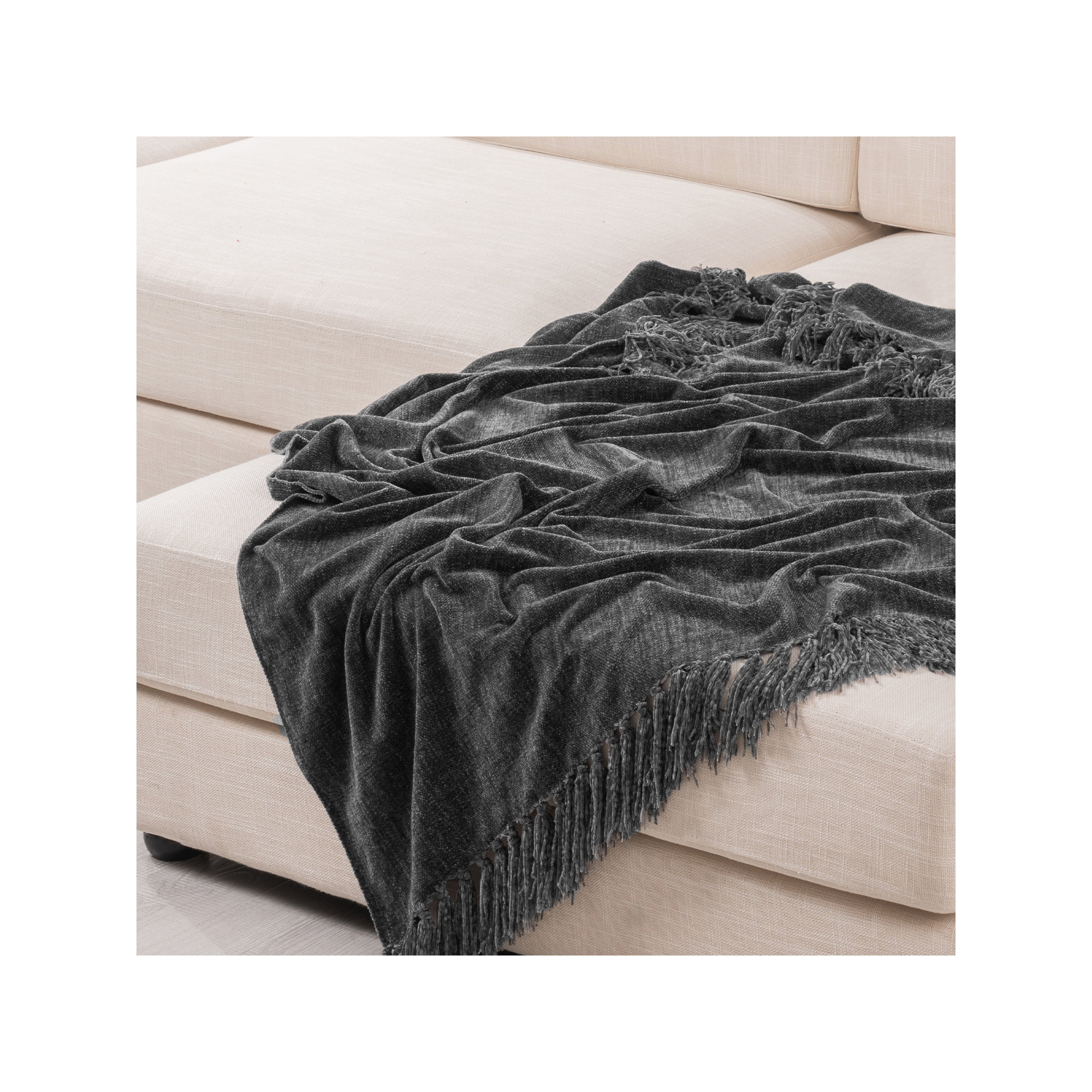 Soft Chenille Throw Blanket, 60" L x 50" W, Iron Black