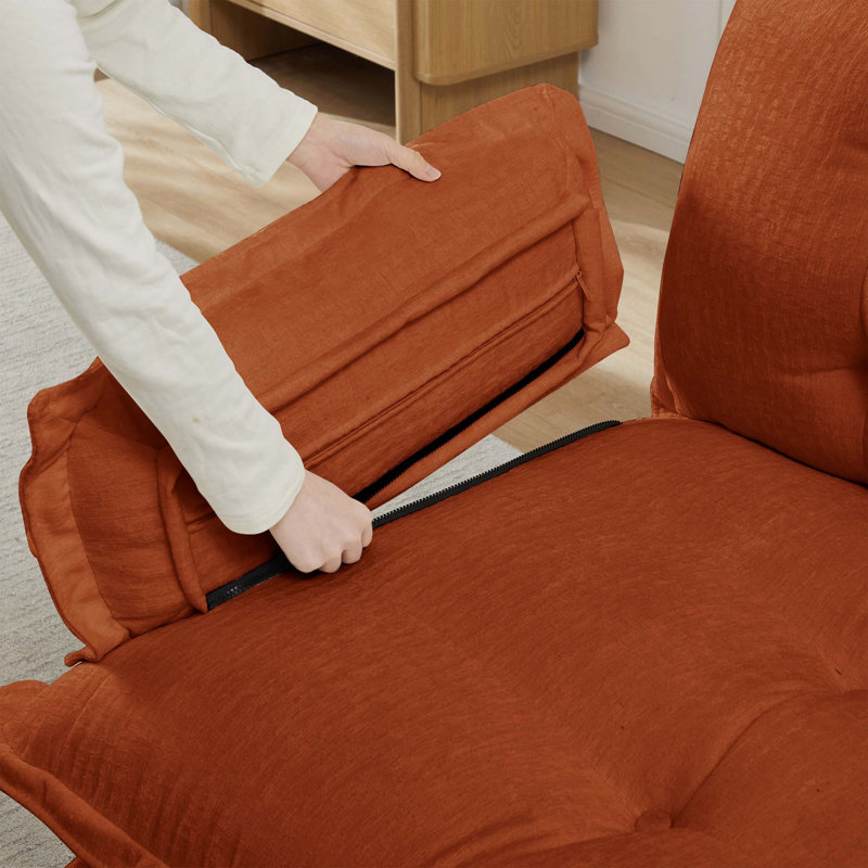 Modular Cloud Sofa with Deep Seating Comfort and Chenille Upholstery, 35.4" H x 107.8" W x 33.8" D, Chenille - Orange