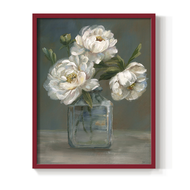 Reproduction encadrée de roses rétro - bois massif, H 21 po x l 17 po, Rouge