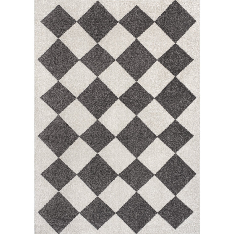 Utgard Classic Geometric Diamond Pattern White/Dark Gray Rug