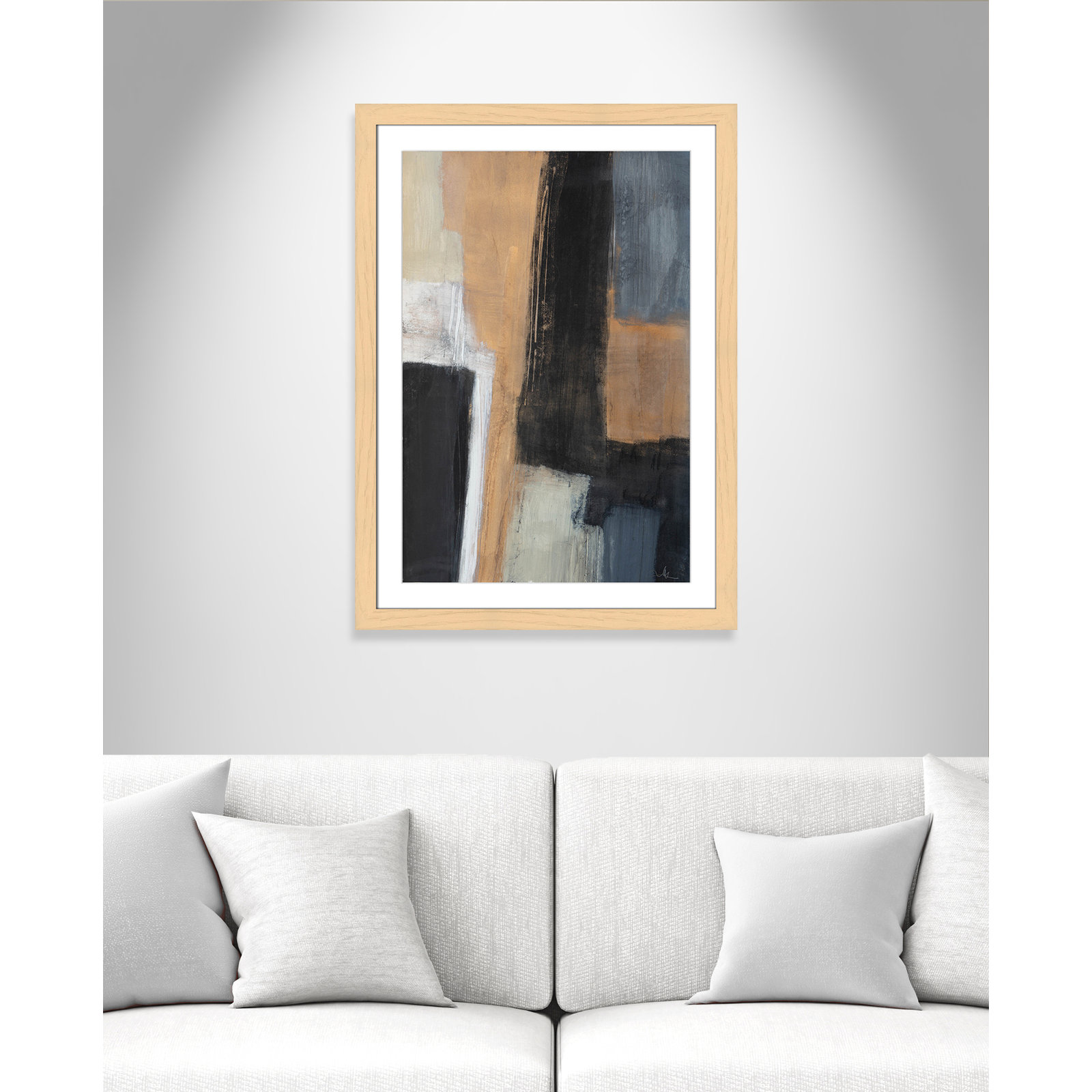 Calderon "Metallic Slate I" Print, 37" H x 27" W x 1.25" D, Natural Cube Frame Matted