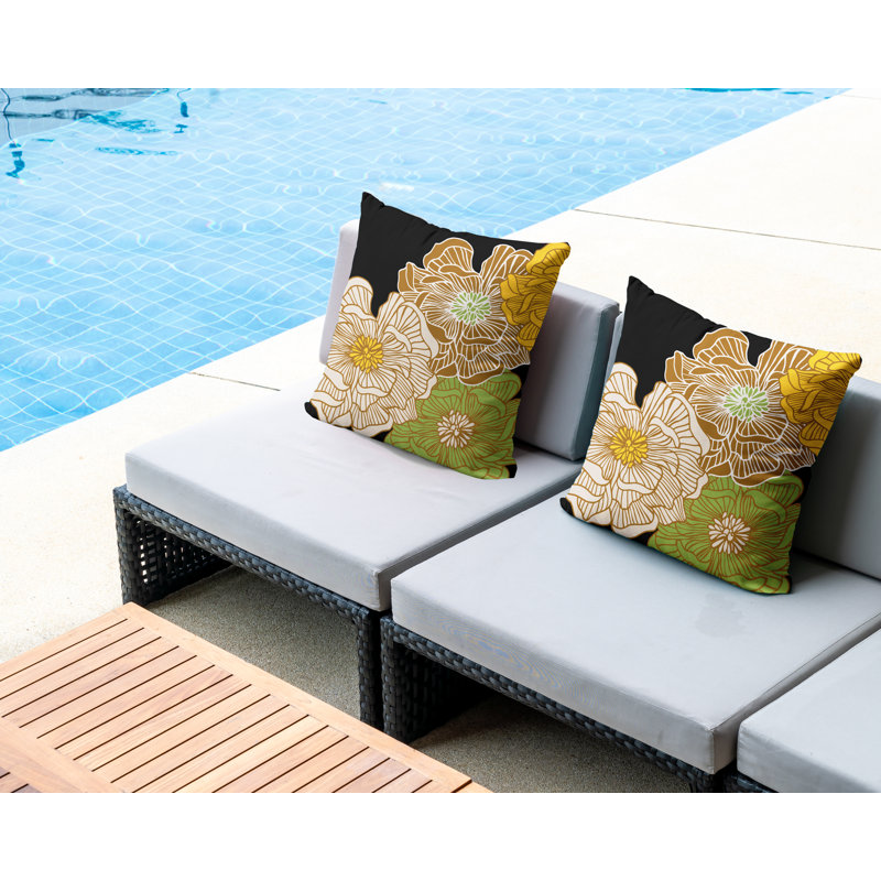 Floral Outdoor Reversible Throw Pillow, 19W" x 19H", Gold