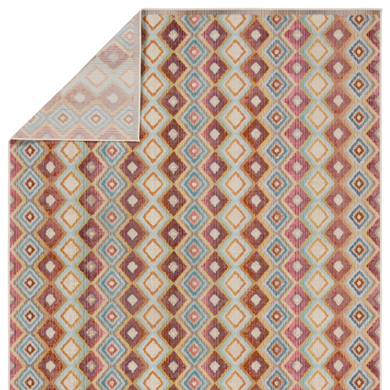 Tapis géométrique brun / bleu en polypropylène tissé à la machine Deva, Rectangle 9 pi x 12 pi