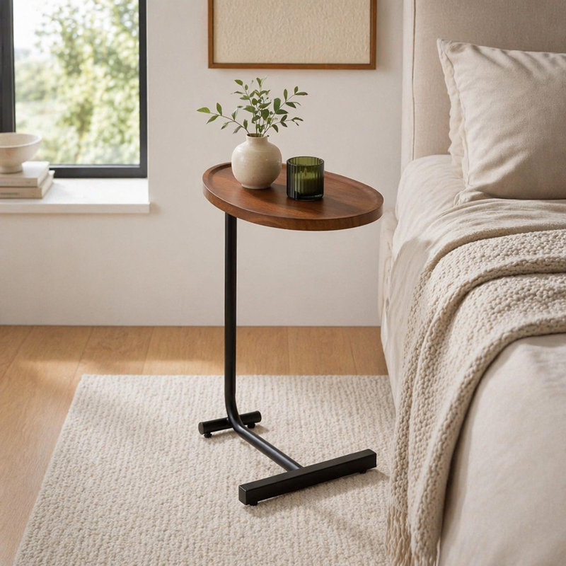 Petite table d'appoint 2 pièces en forme de C, petit canapé brun