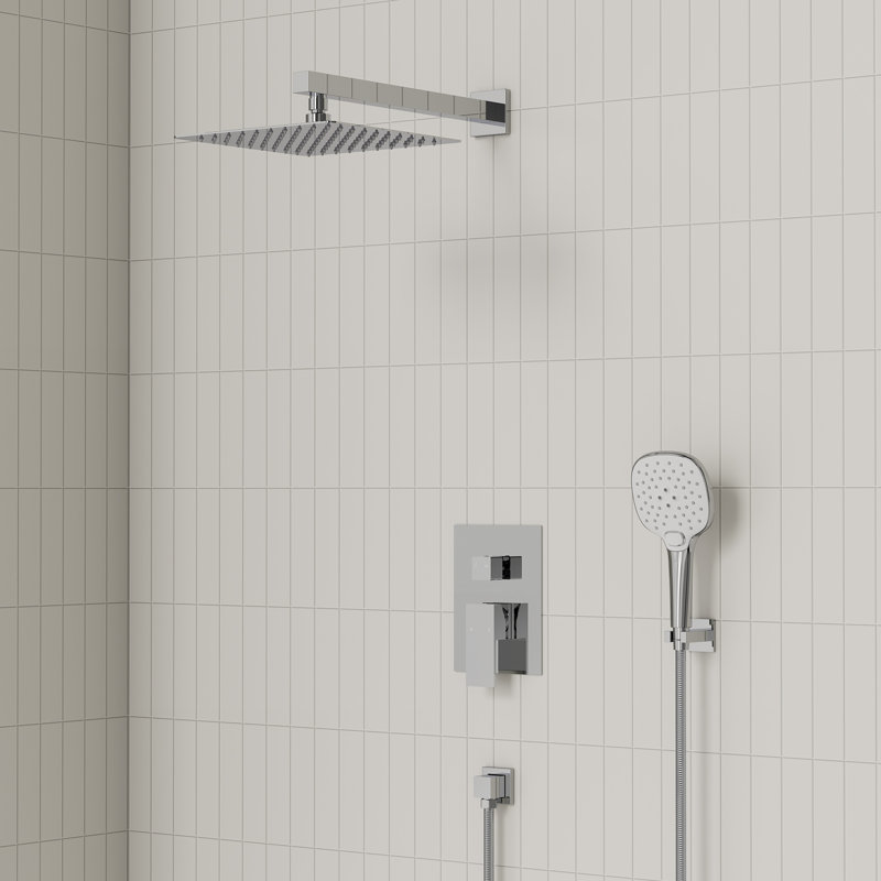 Système de douche à pression équilibrée, robinet de douche à pluie de 10 pouces avec valve brute, Chrome chrome