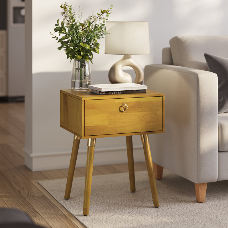 Alden Solid Wood 1-Drawer Nightstand, Golden Natural