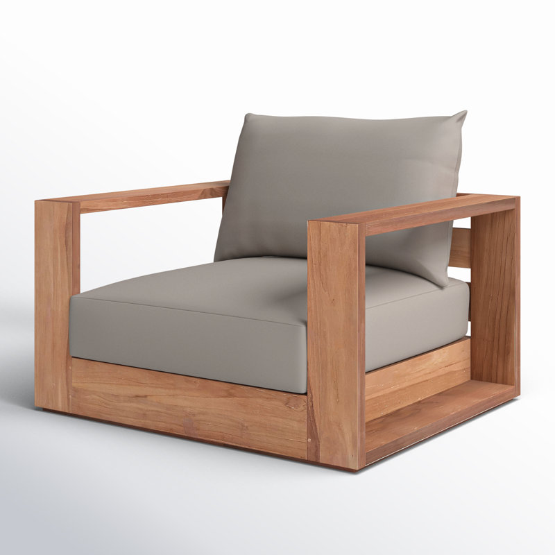 Teak Brown Outdoor Armchair with Gray Cushions