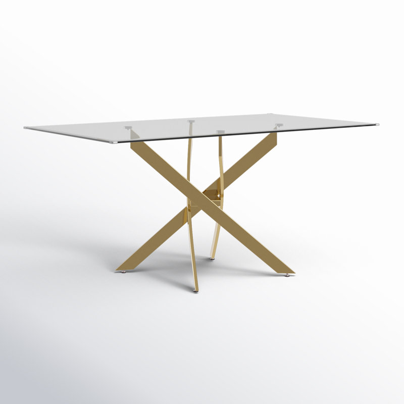 Kara Glass Pedestal Dining Table for 4 or 6 People, Gold, 35.5" W x  63" L