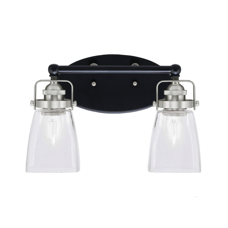 Barre d'éclairage de salle de bain 2 lumières avec verre carré transparent Easton, Noir mat/nickel brossé