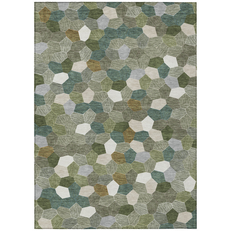 Machine Washable Indoor/Outdoor Chantille ACN2573 Geometric Rug, 3' x 5', Olive
