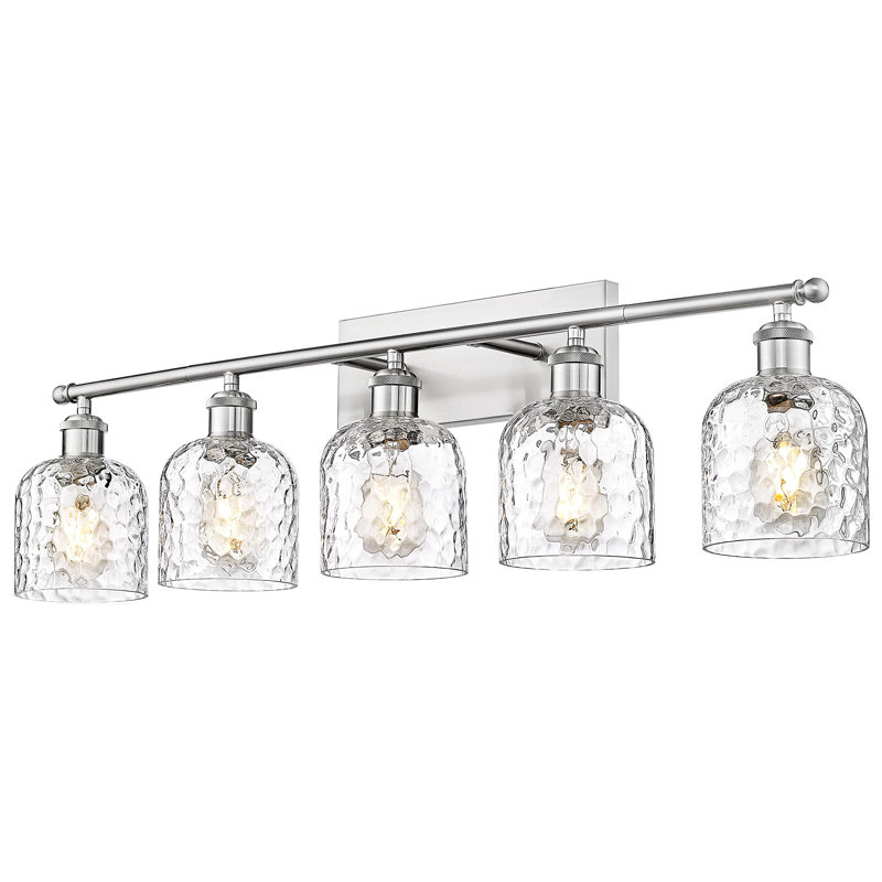 5-Light Bathroom Vanity Light With Clear Hammered Glass, Brushed Nickel