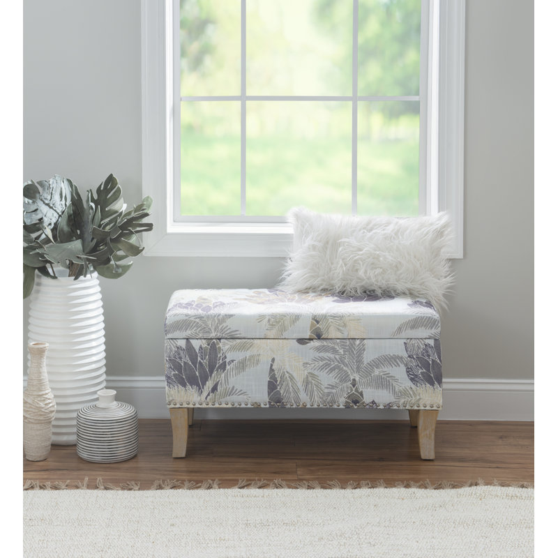 Repose-pieds de rangement avec couvercle à charnière Pierro, Motif floraux gris
