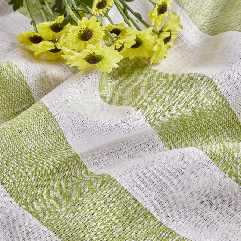 Cabana Stripe - 100% Pure Linen Tablecloth, 144" x 60", Green/White