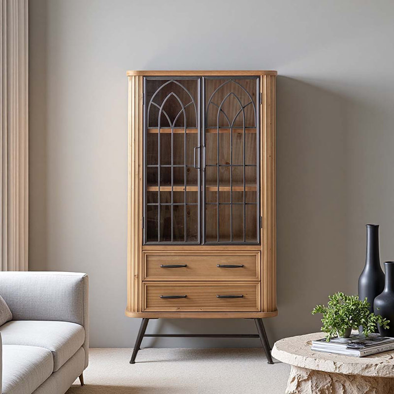 Solid wood and iron combination display cabinet