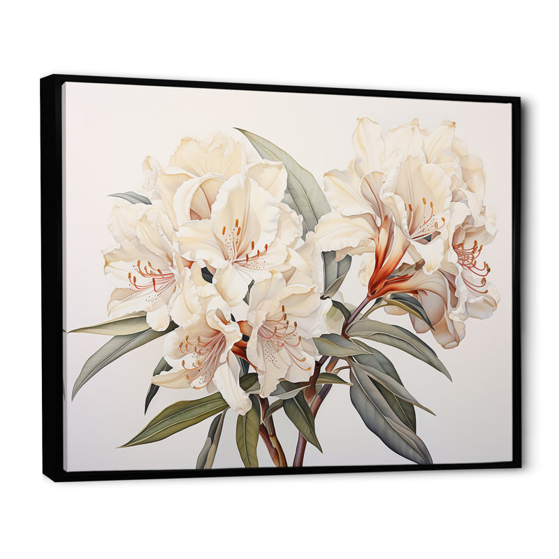 Beige, rhododendron, pétale de poésie zen I - impressions d'art rhododendron, Cadre flottant noir