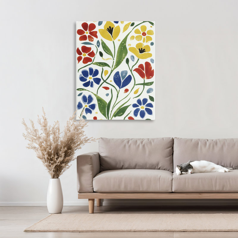 Toile scandinave avec fleurs de jardin, design par Annabelle Hall, H 40 po x l 30 po