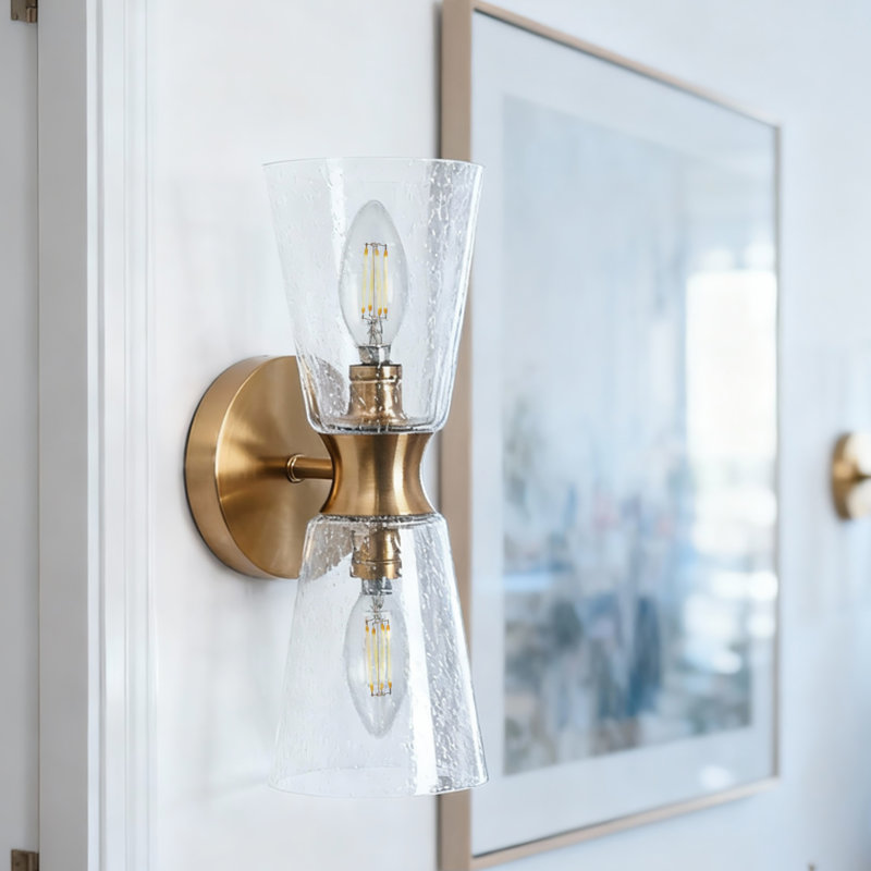 2-Light Bar Wall Sconce Bath Vanity Light with Cylinder Glass Shade 13.4 in Height