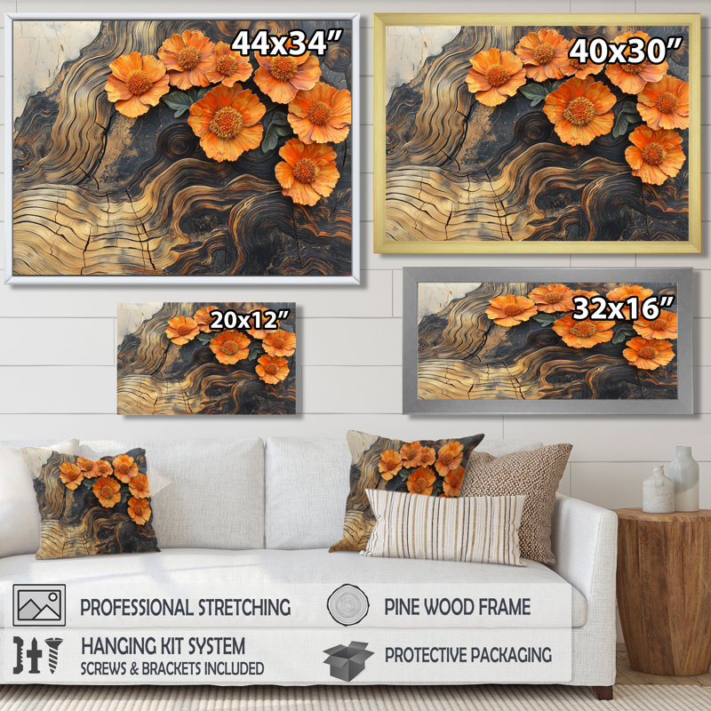 Ihno - Floral Wall Art, H 34 po x l 44 po, Impression encadrée flottante, Crème, crème