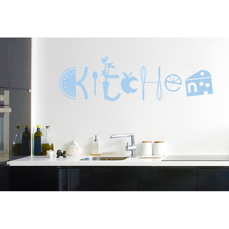 Assorted Kitchen Sign Wall Sticker, Light Blue, Large