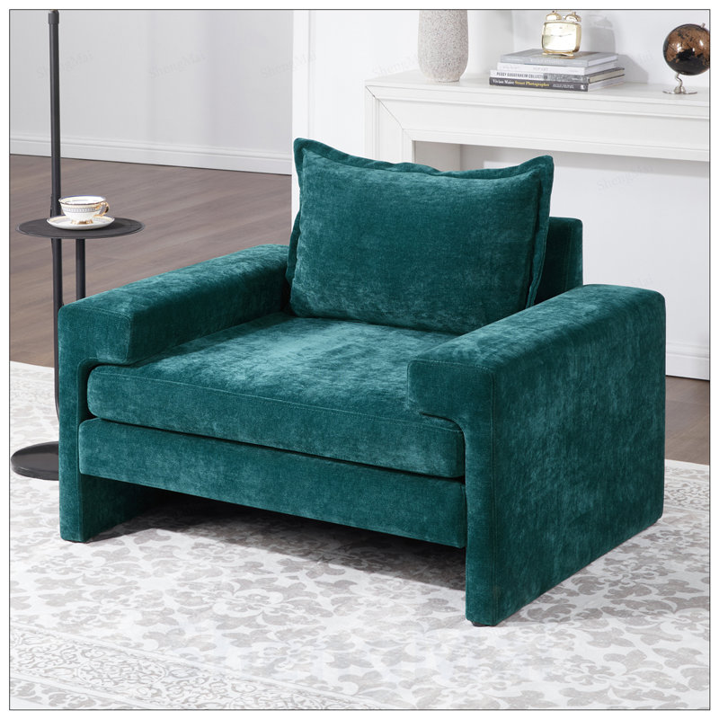 Fauteuil en chenille avec accoudoirs larges, coussin épais et dossier ergonomique pour un confort et un style ultimes, Green