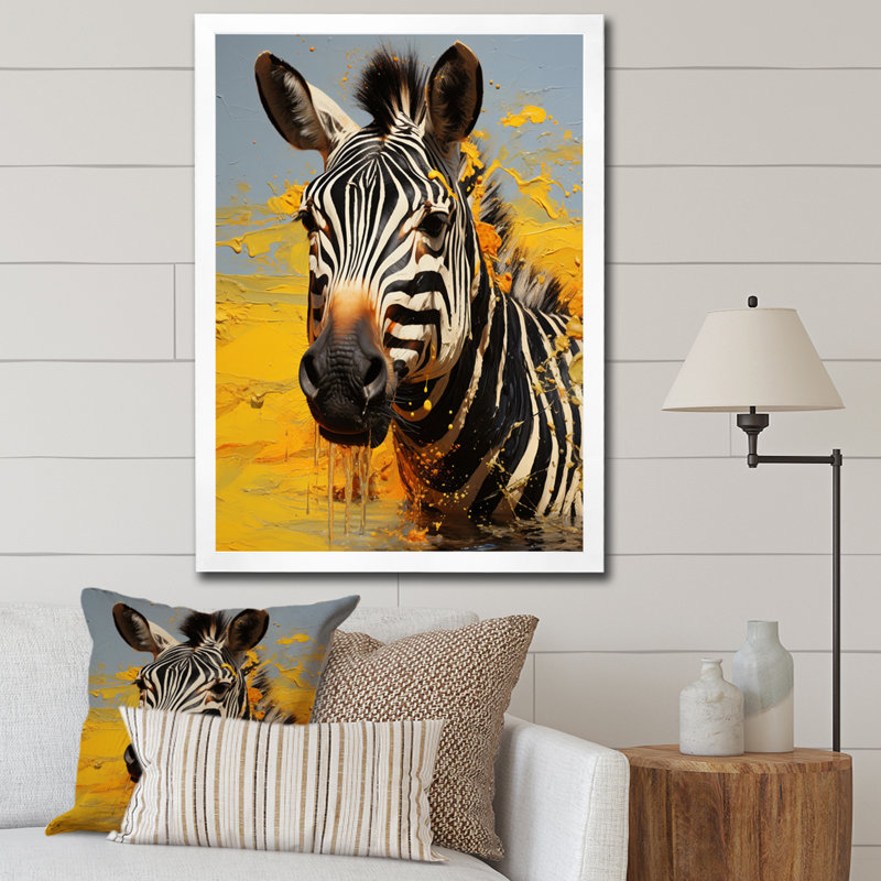 Gouttes de zèbre citron animal - imprimé, H 32 po x l 24 po x P 1 po, Toile blanche à cadre unique