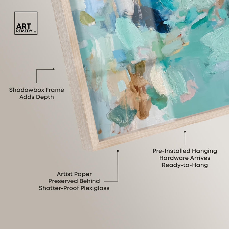 «Layers of Feeling II Shadowbox Print Green Abstract Art» par Art Remedy, H 21 po x l 31 po, Crème, crème