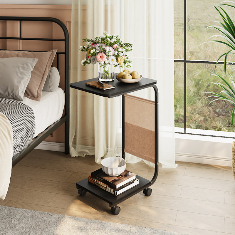 Tray Top Wheel End Table, Black