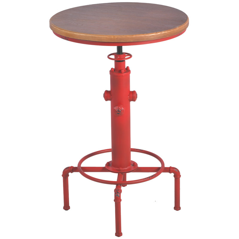 Industrial Bar Table 32.28"-36.22" Height Adjustable Swivel Round Wood Tabletop 23.62" Dia, Kitchen Dining Office Coffee Bistro Pub Table