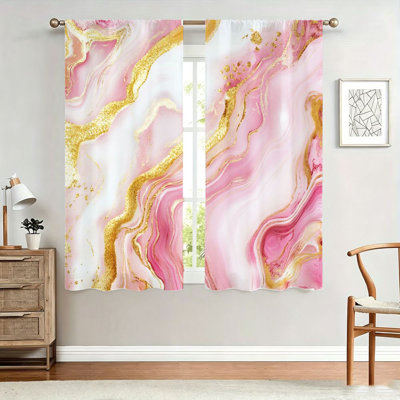 2 pièces de rideaux en marbre rose doré, imprimé tourbillon d'agate de luxe, tissu filtrant la lumière, paravent, protection de la vie privée, conception à passe-tringle, pour le salon, la chambre, la cuisine et le balcon