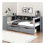 Lit plateforme simple en bois avec tablettes de rangement, tiroirs, station de charge et tête de lit tapissier, gris-503574119-503574117