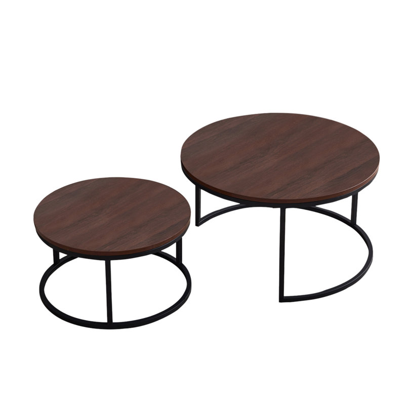 Ensemble de 2 tables basses gigognes, plateau en imitation marbre et structure en métal, tables basses modernes gain de place pour salon