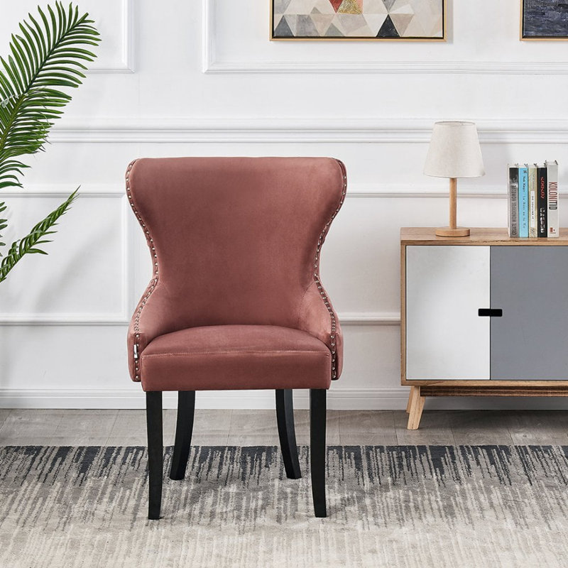Caesar Velvet Dining Chair - Ergonomic Upholstered Curved Back with Solid Wooden Legs - Modern Side Chair for Living Room Dining Room