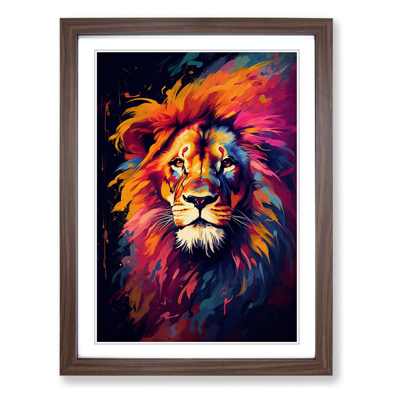 Lion Abstract No.2 - Single Picture Frame Print on Wood, 46cm H x 34cm W x 2cm D, Walnut Framed