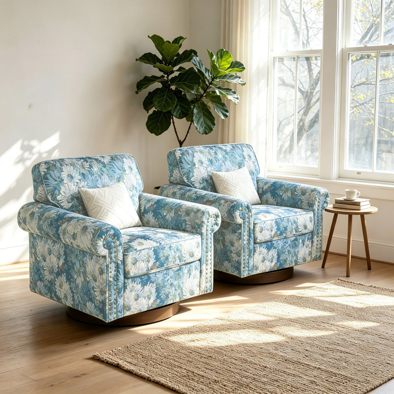 Fauteuil pivotant à 360 degrés, Fleurs cyan