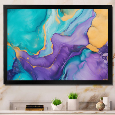 Turquoise et mauve, art liquide I, reproduction d'art sur toile