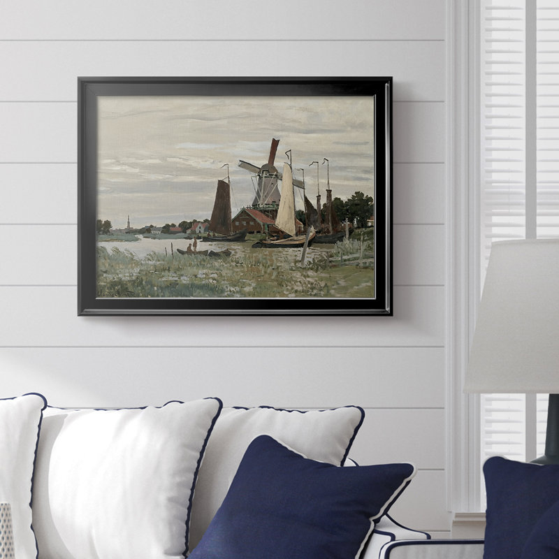 Moulin à vent à Zaandam - Claude Monet - Toile tendue avec châssis, 1871, 18,5 x 24,5, Toile avec cadre, Noir
