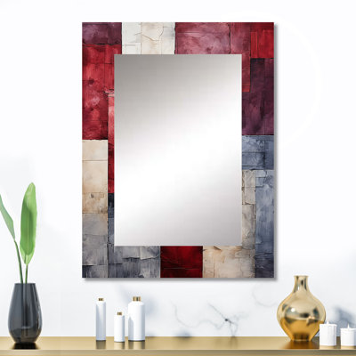 Maroon Mosaics Abstract Shapes - Abstract Shapes Large Wall Mirror, Purple Unique Mirror, Printed Metal Art