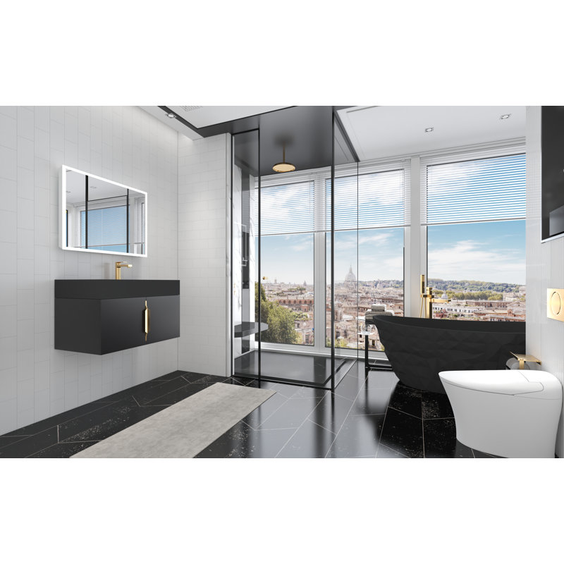 Ensemble de meuble-lavabo mural simple 30 po avec surface solide Amazon, Noir, Or, Gris
