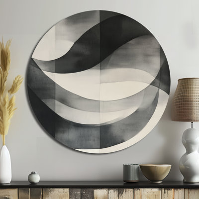 Géométrie noire, courbes minimalistes - formes abstraites, art mural rond en métal