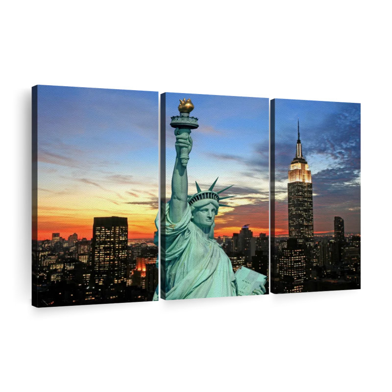 "Statue de la liberté et l'horizon" 3 pièces, H 24 po x l 38 po x P 1,25 po
