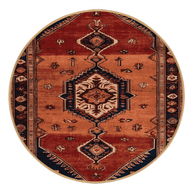 Tapis brun turc lavable à la machine, Rond 3 pi