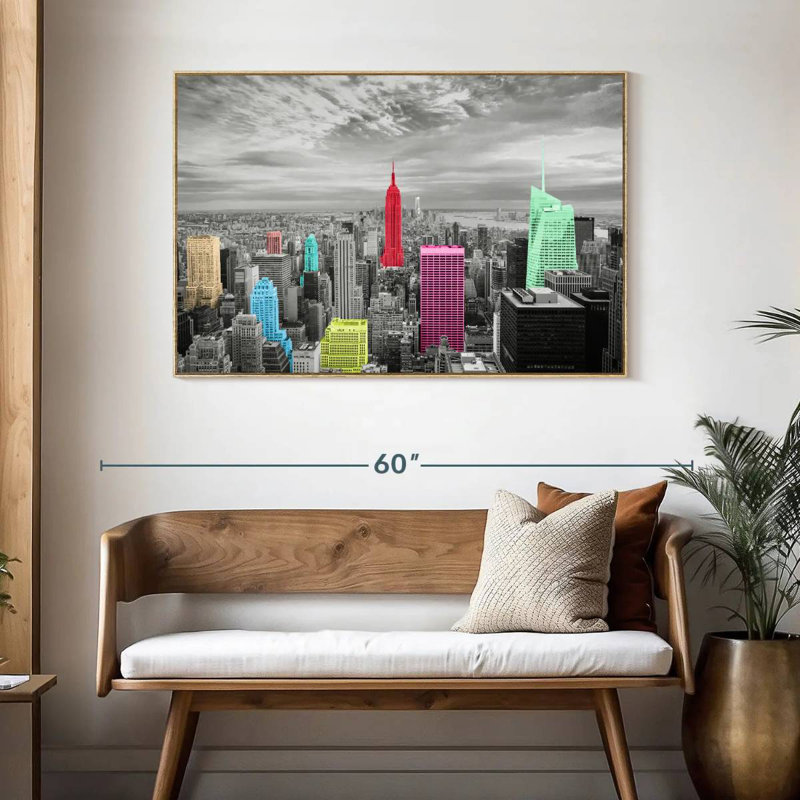 Manhattan Pop, Cadre flottant en bois naturel, 46 po x 31 po