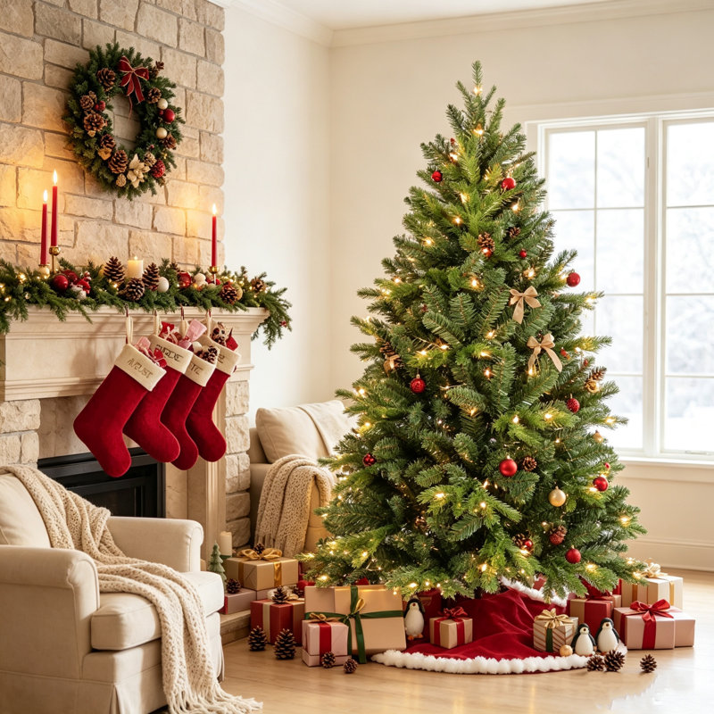 Arbre de Noël de 7 pi avec 1375 pointes en PVC PE Arbre de Noël à charnières avec charnières Branches faciles à assembler