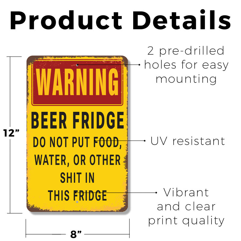 Warning Beer Fridge Do Not Put Other Stuff In It Vintage Style (2 Pack) 8 x 12 Inch Plastic Sign Bottles Only Hands Off Perfect for Garages Kitchens Man Caves Fun Gift for Beer Lovers Roommates Friend