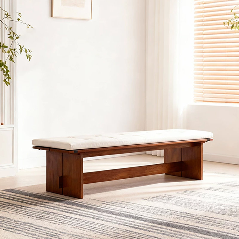 White Upholstered Bench, 16.54" H x 70.87" W x 17.72" D