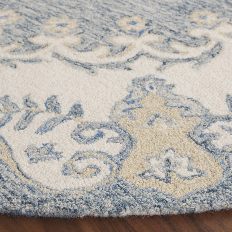 Ebony Hand Tufted Wool Pile Floral Rug, Round 6'