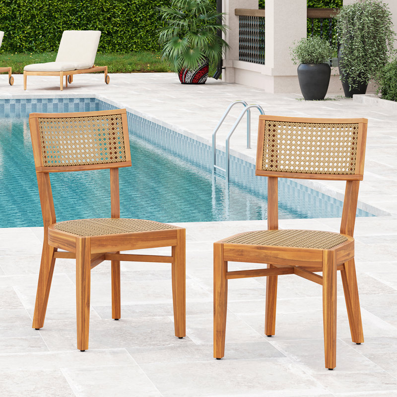 Chaise en bois d'acacia avec osier brun clair Netro