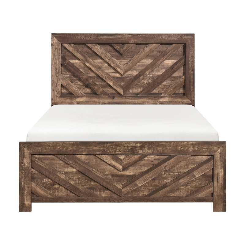 Cadre contemporain de taille grand lit brun rustique contemporain avec placage en bois pour la chambre à coucher, accessoire avec tête de lit, rails, sommier requis
