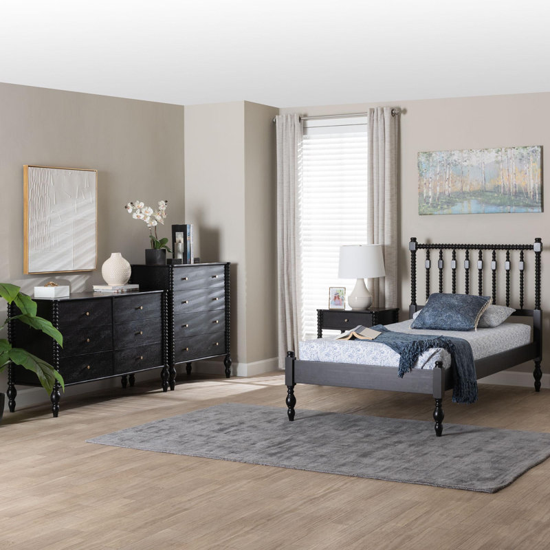 Ensemble de chambre à coucher à 4 tiroirs Baxton Studio Cheyne, Noir, Twin